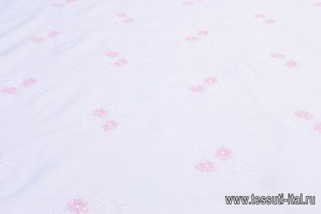 Плательная (н) бело-розовая вышивка на белом - итальянские ткани Тессутидея арт. 03-5984