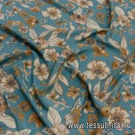 Крепдешин (н) коричнево-бежевый цветочный рисунок на бирюзово-сером в стиле Marni - итальянские ткани Тессутидея арт. 10-2454