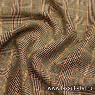Костюмный лен 300 г/м (н) бежево-коричнево-красно-синяя стилизованная клетка - итальянские ткани Тессутидея арт. 05-4527