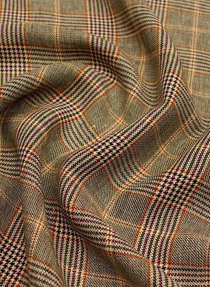 Костюмный лен 300 г/м (н) бежево-коричнево-красно-синяя стилизованная клетка - в интернет-магазине тканей Тессутидея арт. 05-4527