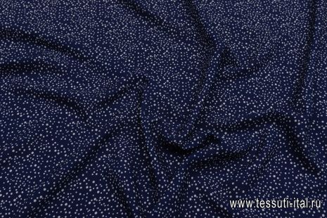 Плательная вискоза (н) белый стилизованный горох на темно-синем - итальянские ткани Тессутидея арт. 04-1512