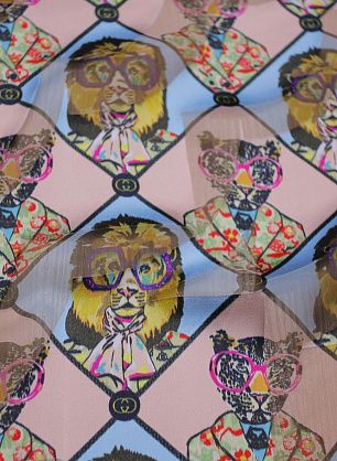 Плательная деворе (н) тигры и леопарды в очках на розово-голубом - в интернет-магазине тканей Тессутидея арт. 10-3126