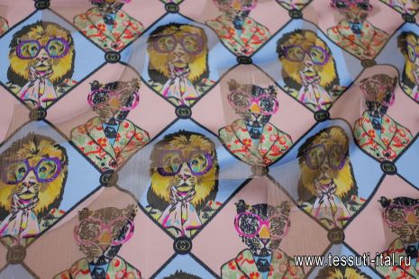 Плательная деворе (н) тигры и леопарды в очках на розово-голубом - итальянские ткани Тессутидея арт. 10-3126