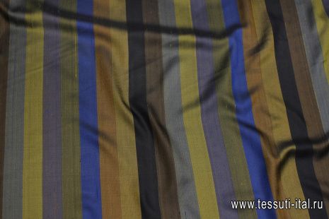 Шелк шантунг (н) сине-черно-коричневые жаккардовые полосы - итальянские ткани Тессутидея арт. 10-3189