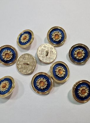 Пуговица металл золото на ножке d-20мм синяя с бежевой вставкой - итальянские ткани Тессутидея.