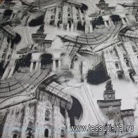 Крепдешин (н) коричнево-белый орнамент Город - итальянские ткани Тессутидея арт. 02-5084