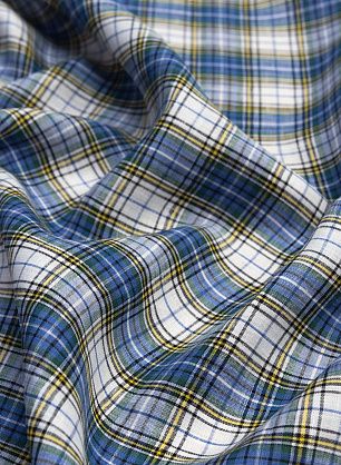 Лен (н) бело-желто-черно-голубая клетка - в интернет-магазине тканей Тессутидея арт. 16-0552