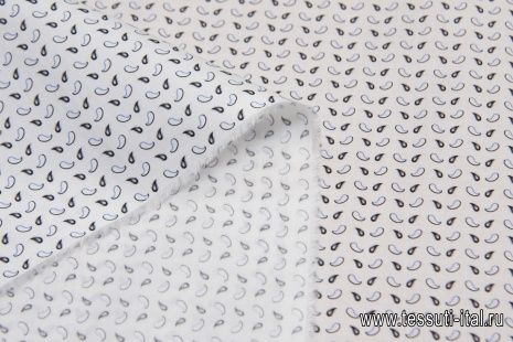 Сорочечная стрейч (н) мелкие пейсли на белом - итальянские ткани Тессутидея арт. 01-6197