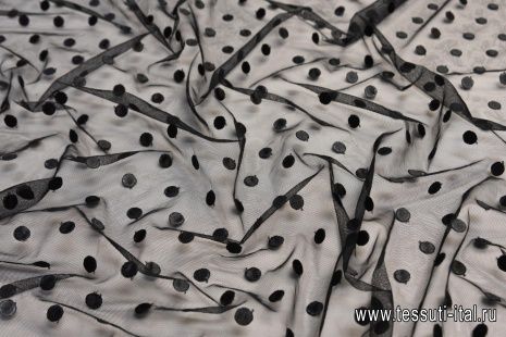 Сетка плательная (о) черный горох на черном - итальянские ткани Тессутидея арт. 03-6396