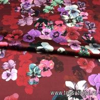 Шелк атлас (н) цветочный орнамент на бордовом - итальянские ткани Тессутидея арт. 02-7895