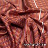 Шелк твил купон (0,72м) (н) стилизованные полосы на красном - итальянские ткани Тессутидея арт. 10-0700