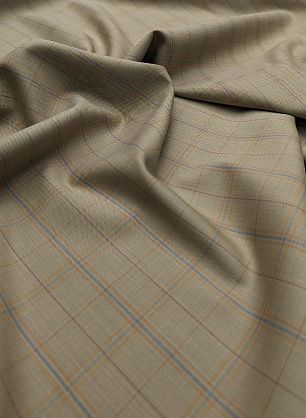 Костюмная (н) бежево-терракотово-голубая клетка - в интернет-магазине тканей Тессутидея арт. 05-4335