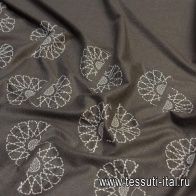 Костюмная стрейч (о) коричневая с вышивкой - итальянские ткани Тессутидея арт. 05-3879