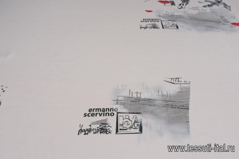 Шелк твил купон (2,6м) (н) губы и черный графический рисунок на белом  - итальянские ткани Тессутидея арт. 10-2954