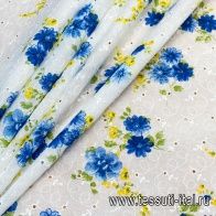 Шитье (н) сине-желтый цветочный орнамент на белом - итальянские ткани Тессутидея арт. 01-5202