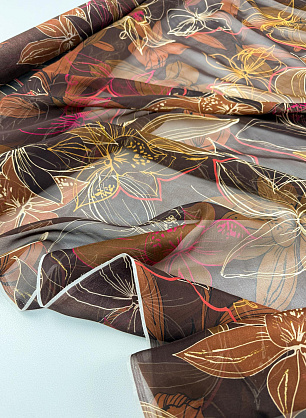 Шифон (н) крупный цветочный рисунок на темно-коричневом - в интернет-магазине тканей Тессутидея арт. 10-5019