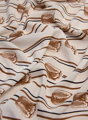 Крепдешин (н) коричневые тюльпаны на белом - в интернет-магазине тканей Тессутидея арт. 10-0928