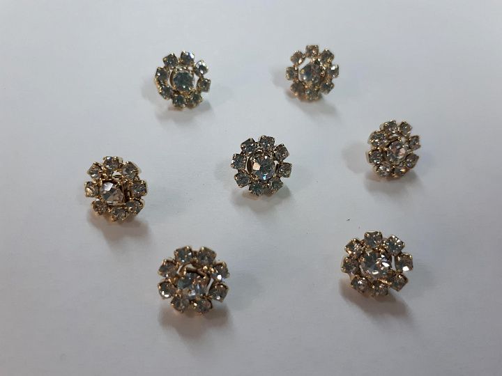 Пуговица металл золото на ножке d-11мм цветок из страз Swarovski - итальянские ткани Тессутидея арт. F-4134