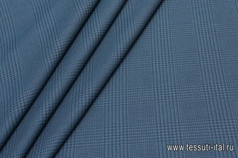 Костюмная (н) сине-бирюзовая стилизованная клетка - итальянские ткани Тессутидея арт. 05-3325