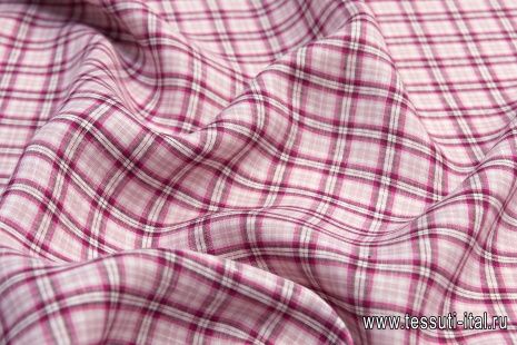 Лен (н) бело-розово-бордовая клетка - итальянские ткани Тессутидея арт. 16-0559