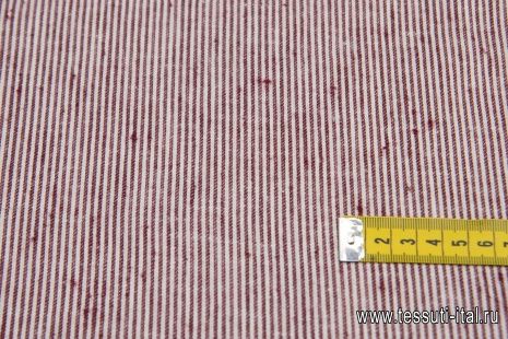 Лен (н) бело-бордовая полоска - итальянские ткани Тессутидея арт. 16-0617