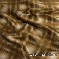 Шелк атлас (н) бежево-коричневая стилизованная клетка - итальянские ткани Тессутидея арт. 10-2596