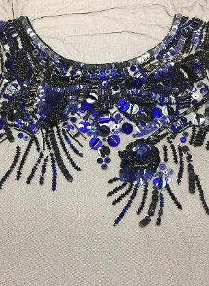 Аппликация синие пайетки на черной сетке - в интернет-магазине тканей Тессутидея арт. F-3628