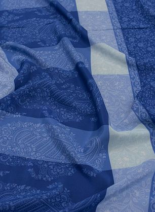 Крепдешин (н) растительный рисунок на  сине-голубой геометрии Ratti - в интернет-магазине тканей Тессутидея арт. 10-2234