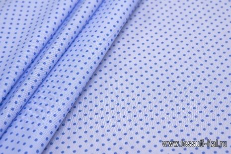 Сорочечная стрейч (н) голубой стилизованный горох на бело-голубом - итальянские ткани Тессутидея арт. 01-5696