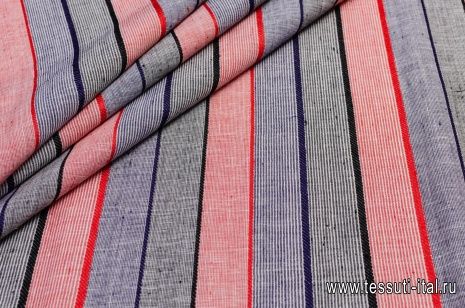 Плательная (н) красно-бело-сине-черная стилизованная полоска - итальянские ткани Тессутидея арт. 03-5672