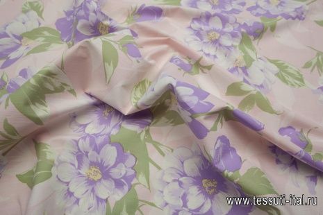 Плательная (н) крупный сиренево-зеленый цветочный орнамент на светло-розовом - итальянские ткани Тессутидея арт. 01-4501