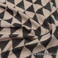 Лен (н) бежево-черный геометрический рисунок - итальянские ткани Тессутидея арт. 16-0817
