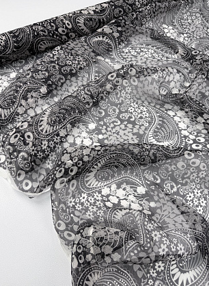 Шифон крэш (н) белые пейсли на черном - в интернет-магазине тканей Тессутидея арт. 10-4995