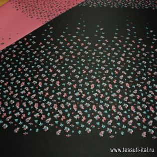 Тафта купон (0,95м) double (н) мелкий цветочный орнамент на черно-розовом - итальянские ткани Тессутидея арт. 03-2754