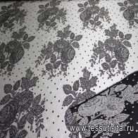 Плательная double (н) черно-белый цветочный орнамент ш-150см - итальянские ткани Тессутидея арт. 03-3198