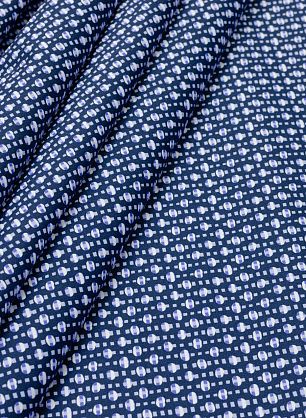 Хлопок стрейч (н) бело-голубой геометрический орнамент на темно-синем - в интернет-магазине тканей Тессутидея арт. 01-5052