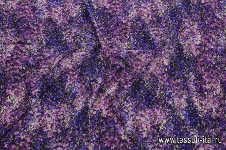 Крепдешин (н) мелкий сине-сиреневый цветочный рисунок  - итальянские ткани Тессутидея арт. 10-3433