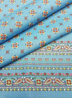 Плательная (н) цветочно-геометрический орнамент на голубом - в интернет-магазине тканей Тессутидея арт. 01-4152