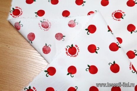 Плательная стрейч (н) яблоки на айвори - итальянские ткани Тессутидея арт. 01-3646