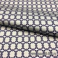 Плательная стрейч (н) серо-фиолетовый геометрический орнамент на белом - итальянские ткани Тессутидея арт. 01-4039