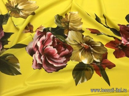 Крепдешин купон (1,6м) (н) цветочный орнамент на желтом - итальянские ткани Тессутидея арт. 02-7351