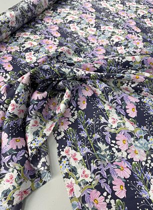 Шелк твил (н) цветочный рисунок на темно-синем - в интернет-магазине тканей Тессутидея арт. 10-4705