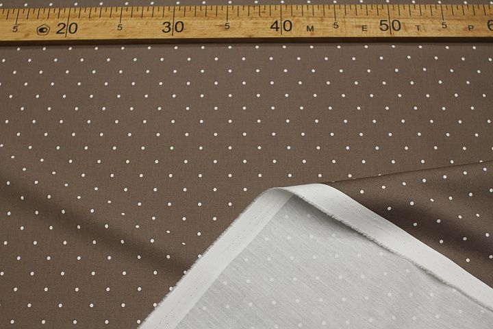 Хлопок стрейч 280 г/м (н) белый горох на коричневом - итальянские ткани Тессутидея арт. 01-7651