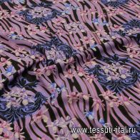 Шелк атлас стрейч (н) черно-фиолетово-голубой цветочный рисунок - итальянские ткани Тессутидея арт. 10-3327