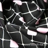 Плательная фактурная стрейч (н) розовые квадраты на черно-белой стилизованной клетке - итальянские ткани Тессутидея арт. 01-3655