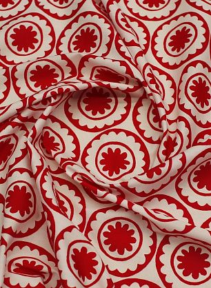 Хлопок стрейч (н) красно-белый цветочно-геометрический рисунок - в интернет-магазине тканей Тессутидея арт. 01-7787
