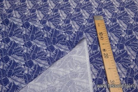 Сорочечная (н) сине-белый растительный рисунок  - итальянские ткани Тессутидея арт. 01-6146