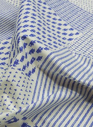 Плательная стрейч (н) синий орнамент на айвори - в интернет-магазине тканей Тессутидея арт. 01-4503