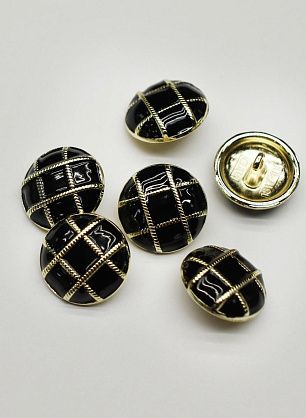 Пуговица металл золото на ножке d-18мм черно-золотая - итальянские ткани Тессутидея.