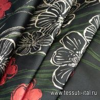 Органза (н) красно-серо-зеленый цветочный орнамент на черном в стиле Ruffo Coli - итальянские ткани Тессутидея арт. 03-5968